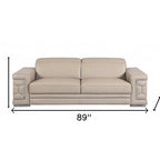 89" Beige Italian Leather Sofa With Silver Legs