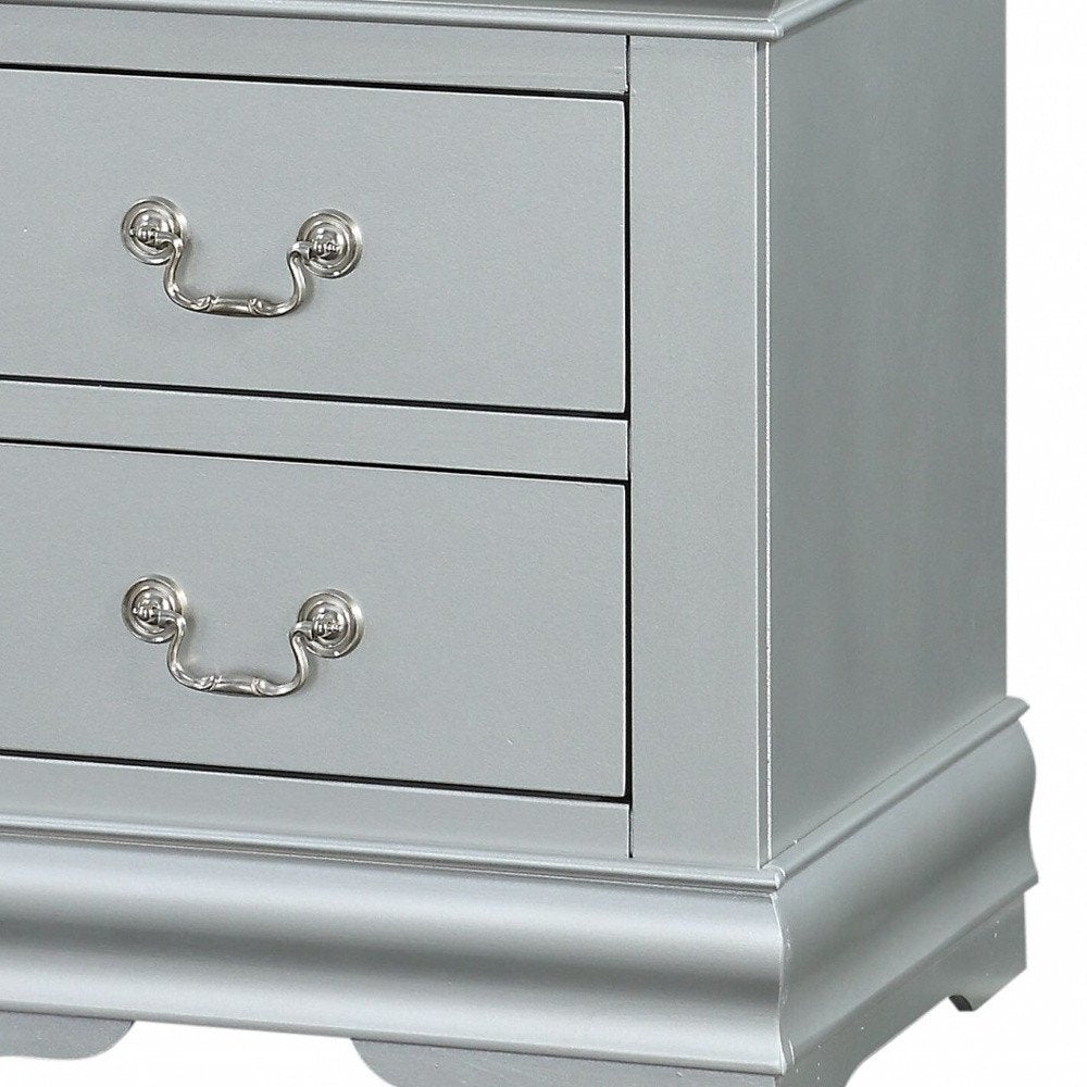 34" Antiqued White Solid Wood Three Drawer Nightstand