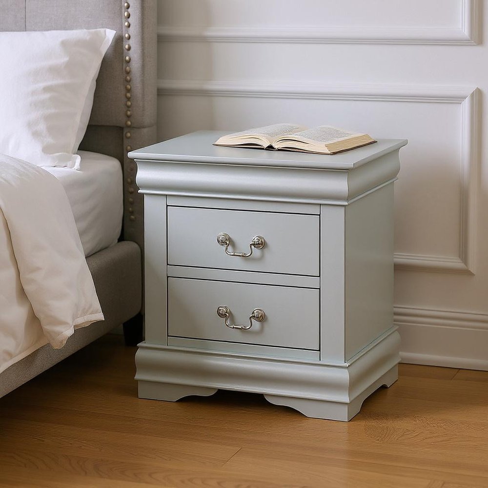 34" Antiqued White Solid Wood Three Drawer Nightstand