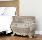 34" Antiqued White Solid Wood Three Drawer Nightstand