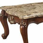 34" Brown and Dark Brown Faux Marble And Solid Wood Free Form Coffee Table