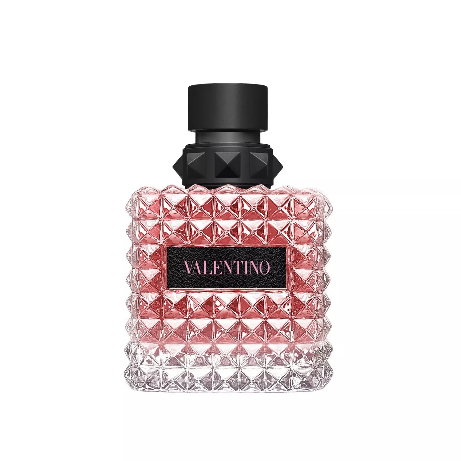 Valentino perfume bottle with geometric design on a white background