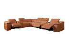 Camel Italian Leather Power Reclining U Shaped Eight Piece Corner Sectional With Console