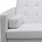 80" White Faux Leather Sleeper Sofa With Silver Legs