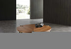 55" Brown and Gold Wood And Stainless Steel Round Coffee Table