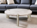 48" White and Silver Marble and Stainless Steel Round Coffee Table