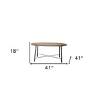 Set of Two Brown and Black Solid Wood and Iron Round Nested Coffee Tables