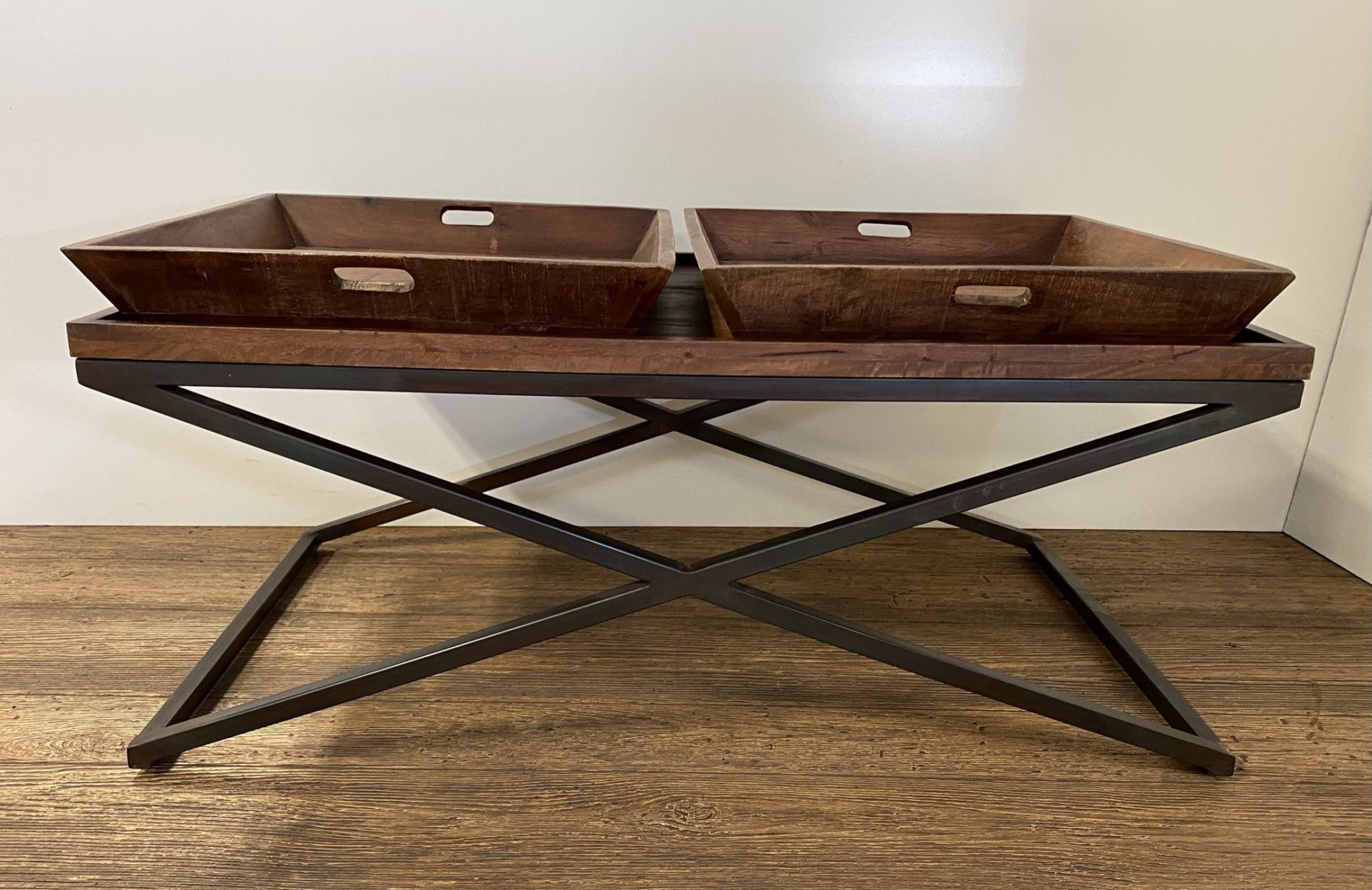 27" Brown And Black Solid Wood Cross Legs Coffee Table