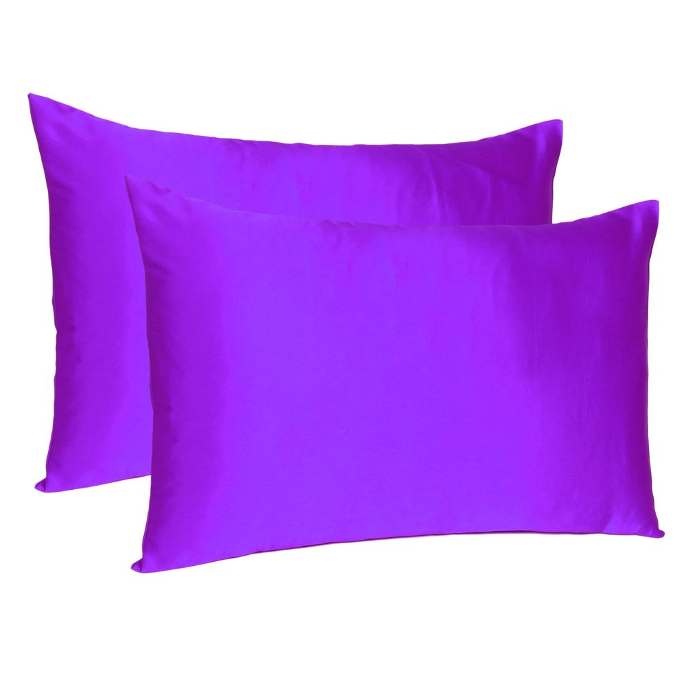 Set of Two Bright Purple Dreamy Silky Satin Queen Pillowcases