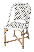 21" Black And White Woven Faux Rattan Outdoor Dining Chair