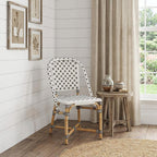 21" Black And White Woven Faux Rattan Outdoor Dining Chair