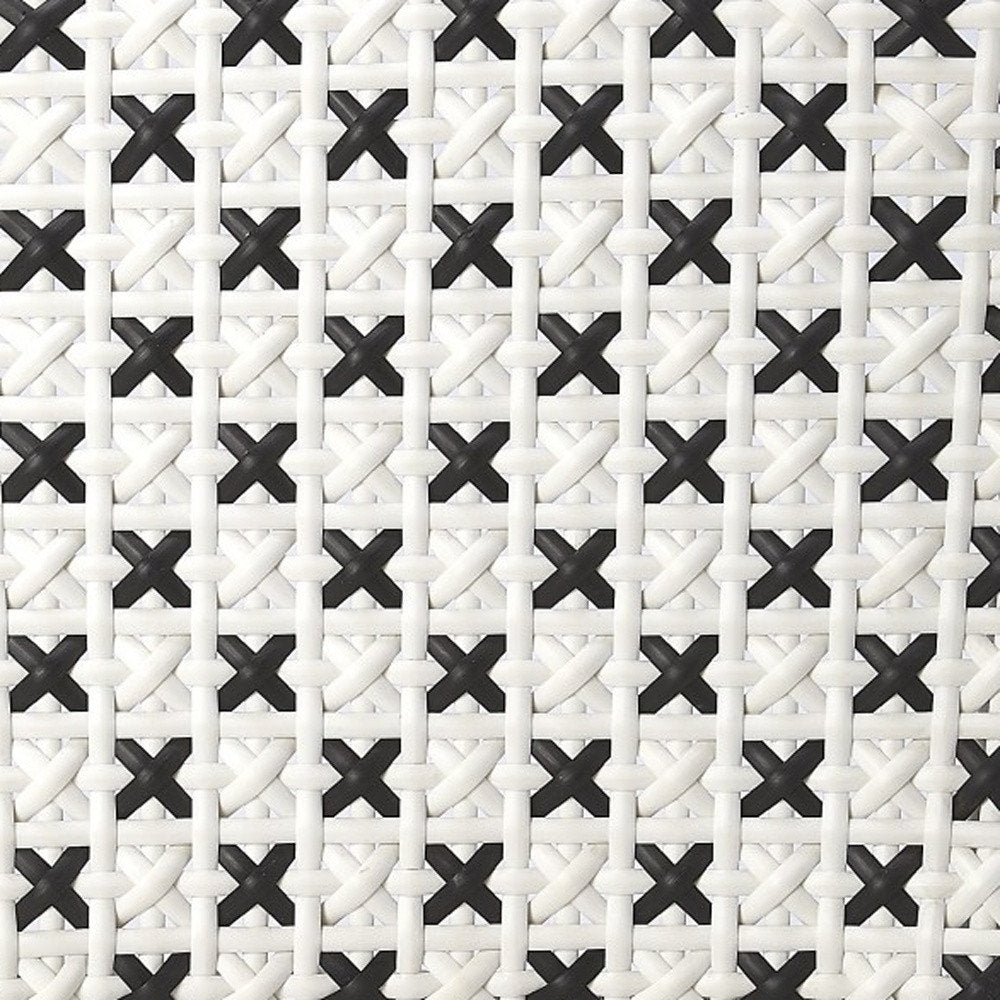 21" Black And White Woven Faux Rattan Outdoor Dining Chair