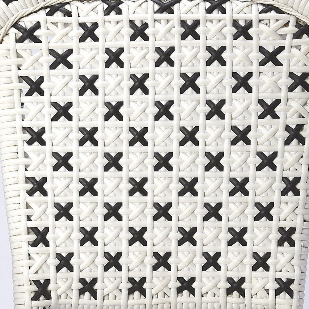 21" Black And White Woven Faux Rattan Outdoor Dining Chair