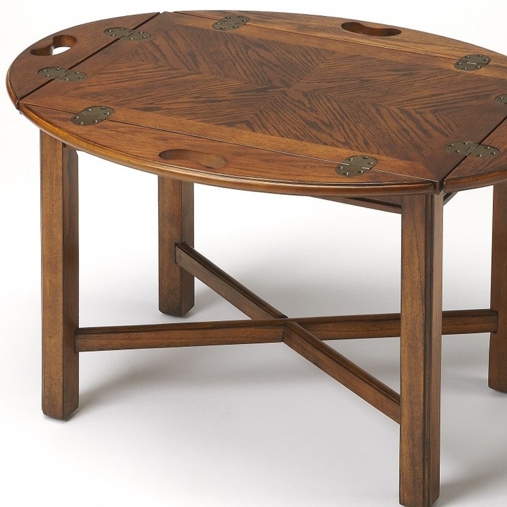 30" Brown Wood Oval Coffee Table