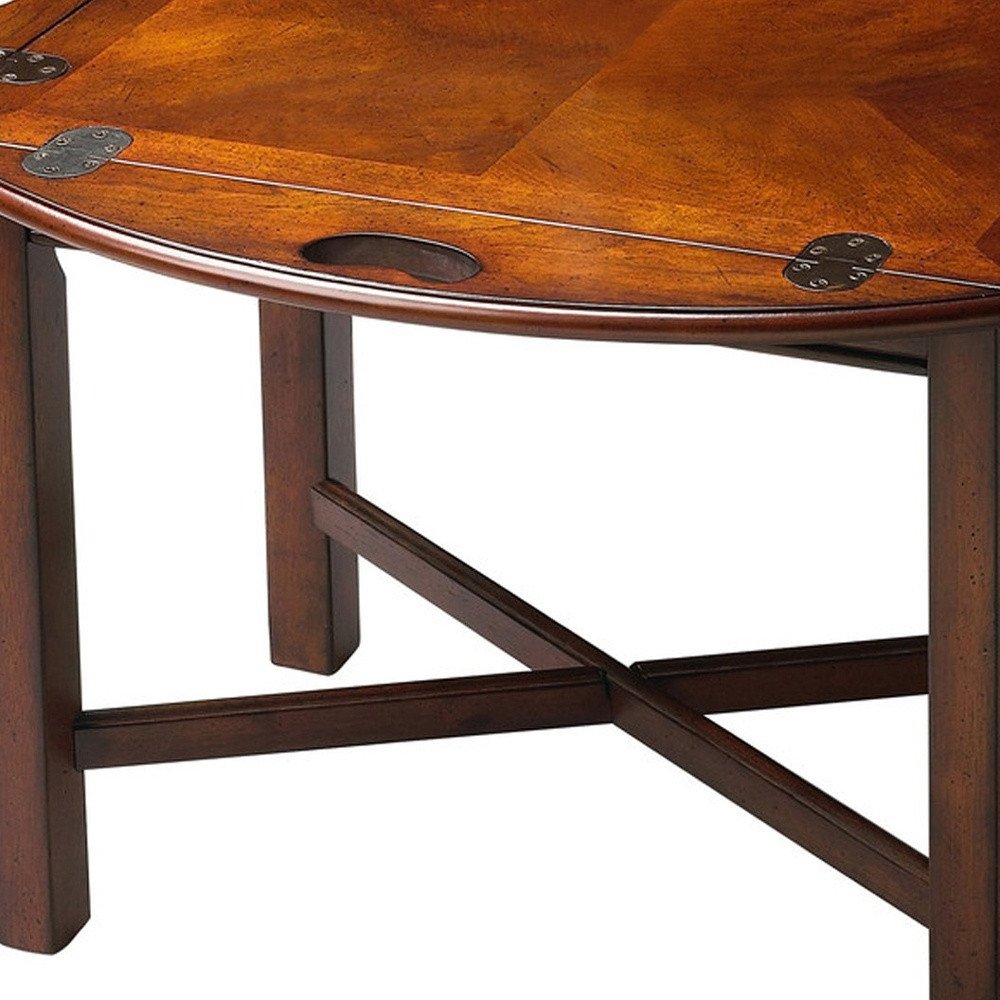 30" Brown and Dark Brown Wood Oval Coffee Table