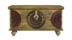 33" Brown and Green Wood Distressed Coffee Table