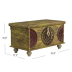 33" Brown and Green Wood Distressed Coffee Table