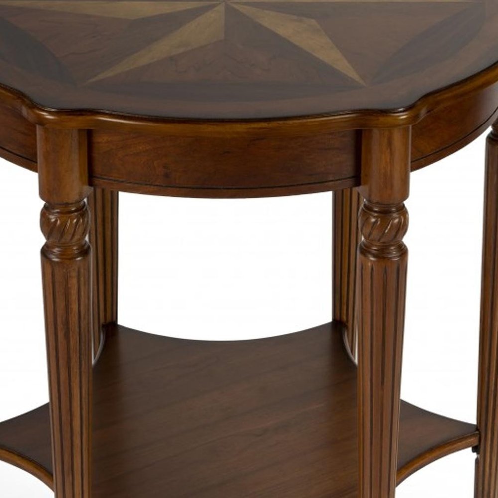 28" Brown Wood Round Coffee Table With Shelf