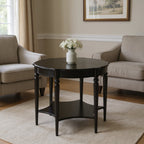 28" Brown Wood Round Coffee Table With Shelf