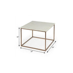 24" White and Copper Genuine Marble and Metal Square Coffee Table