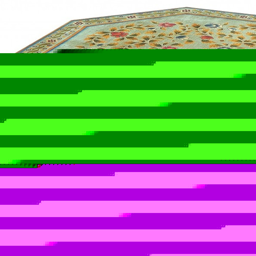 29" Green Wood Hexagon Abstract Floral Coffee Table
