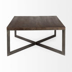 34" Brown Solid Wood and Metal Square Coffee Table