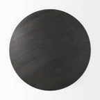 32" Dark Brown and Black Solid Wood and Iron Round Pedestal Coffee Table