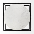 36" White and Black Genuine Marble and Metal Square Frame Coffee Table