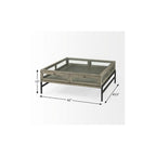 42" Gray and Black Glass and Metal Square Coffee Table With Shelf