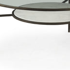 36" Clear and Bronze Glass and Metal Round Coffee Table With Shelf