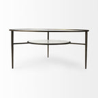 36" Clear and Bronze Glass and Metal Round Coffee Table With Shelf