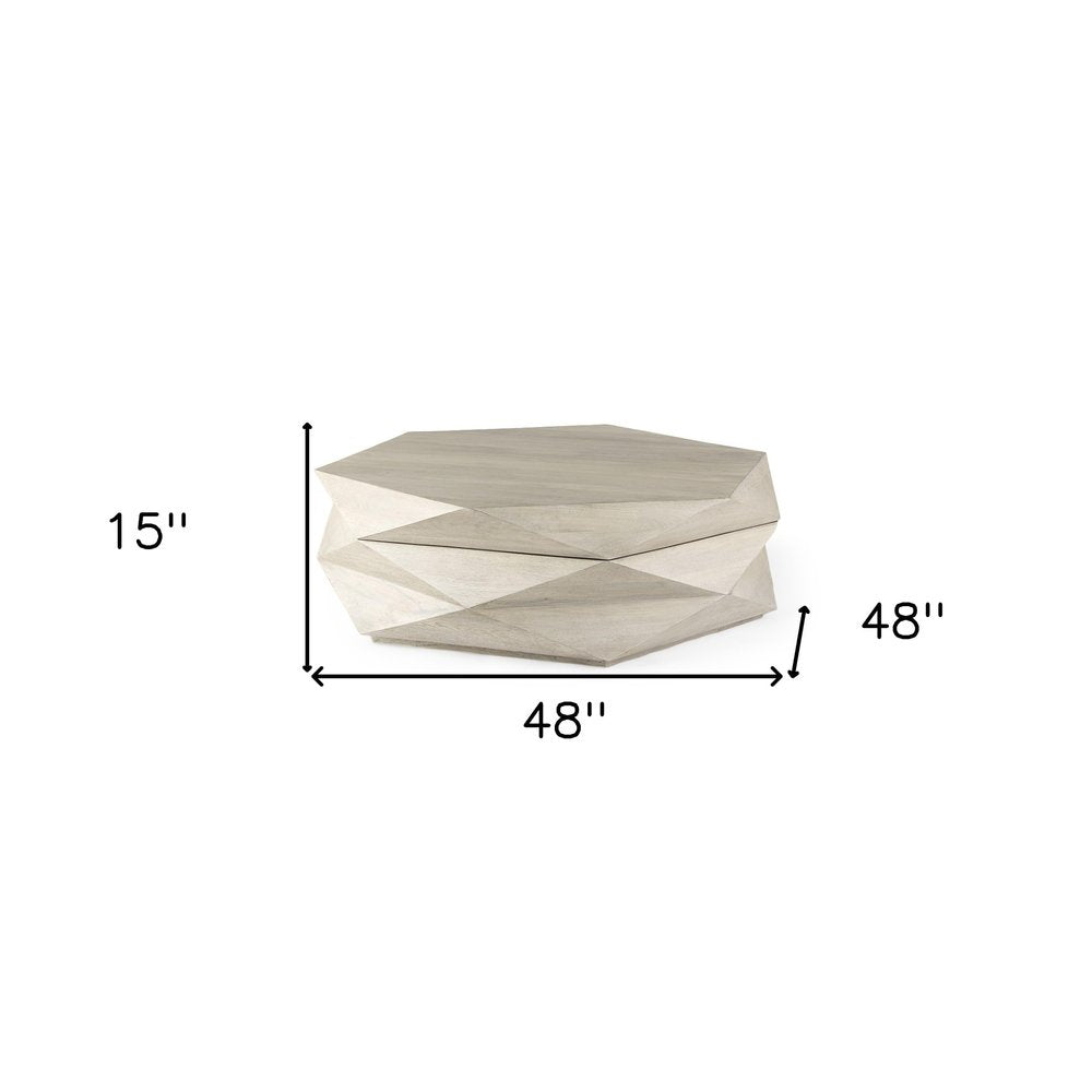 48" Natural Solid Wood Hexagon Lift Top Solid Coffee Table