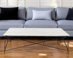 35" White Genuine Marble and Metal Coffee Table