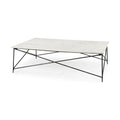 35" White Genuine Marble and Metal Coffee Table