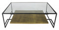 54" Clear and Black Glass and Iron Floor Shelf Coffee Table With Shelf