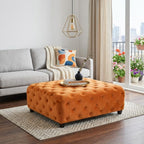 40" Orange and Brown Fabric and Solid Wood Square Coffee Table