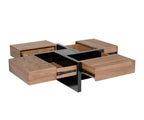 39" Brown and Black Wood Square Solid Coffee Table With Four Drawers