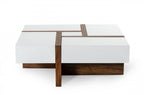 39" Brown and White Wood Square Solid Coffee Table With Four Drawers