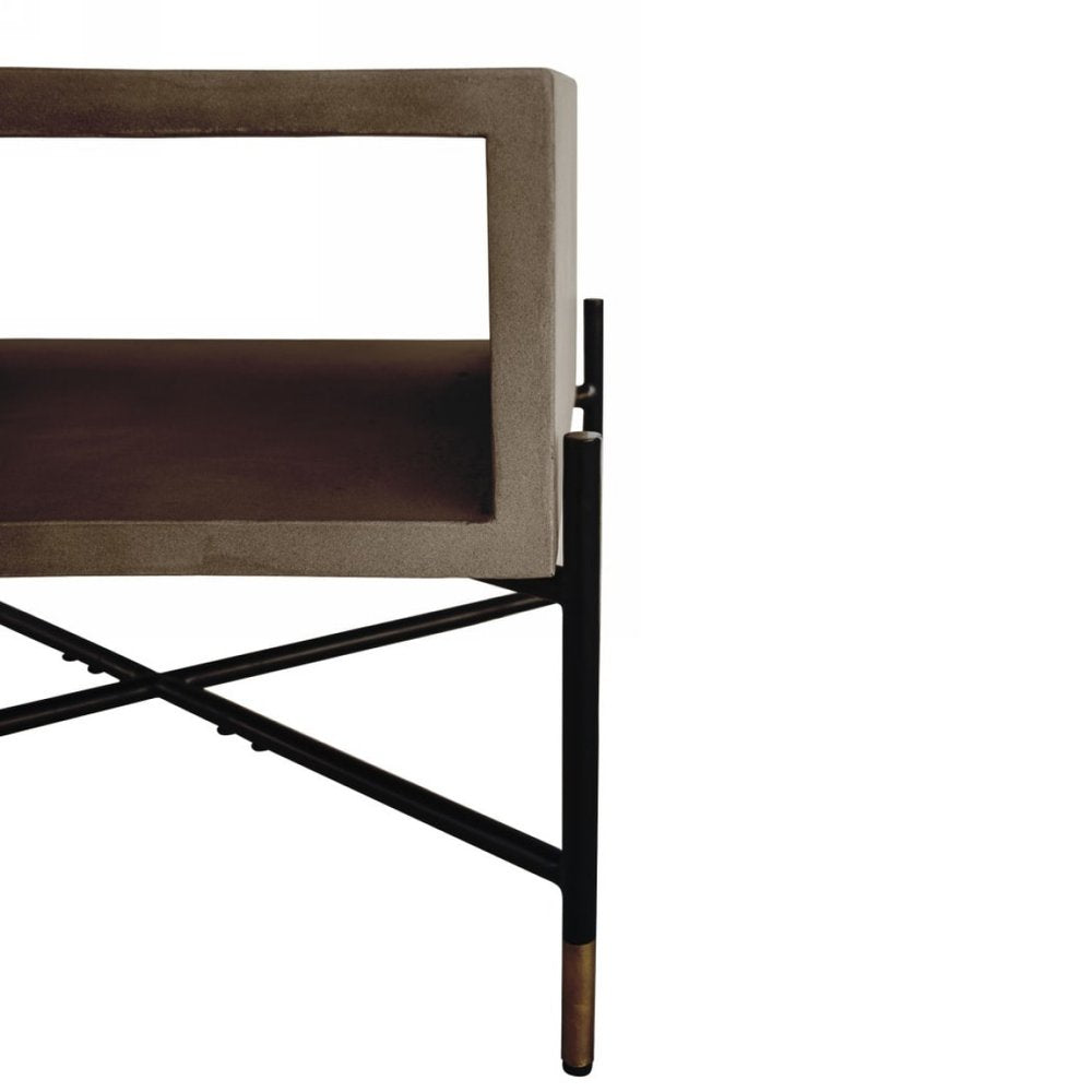25" Gray and Black Concrete And Metal Square Coffee Table With Shelf