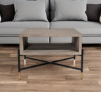 25" Gray and Black Concrete And Metal Square Coffee Table With Shelf