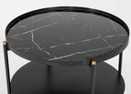 24" Black Faux Marble And Metal Round Coffee Table With Shelf