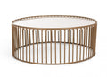 37" White and Gold Faux Marble And Metal Round Frame Coffee Table