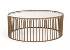 37" White and Gold Faux Marble And Metal Round Frame Coffee Table