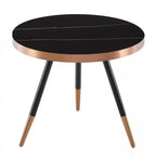 20" Black and Gold Faux Marble And Metal Round Coffee Table
