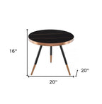 20" Black and Gold Faux Marble And Metal Round Coffee Table