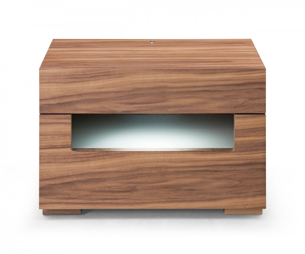 16" Wood Lighted Two Drawer Nightstand