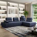 Blue 100% Polyester Stationary L Shaped Two Piece Sofa And Chaise
