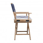 23" Blue and White and Natural Wood Solid Wood Indoor Outdoor Director Chair with Blue and White Cushion