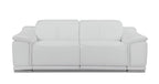 86" White Italian Leather USB Reclining Sofa With Silver Legs