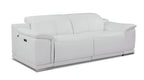 86" White Italian Leather USB Reclining Sofa With Silver Legs